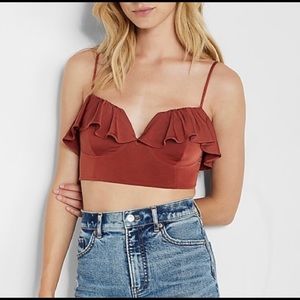 Body contour silky ruffle overlay cropped cami henna M express
